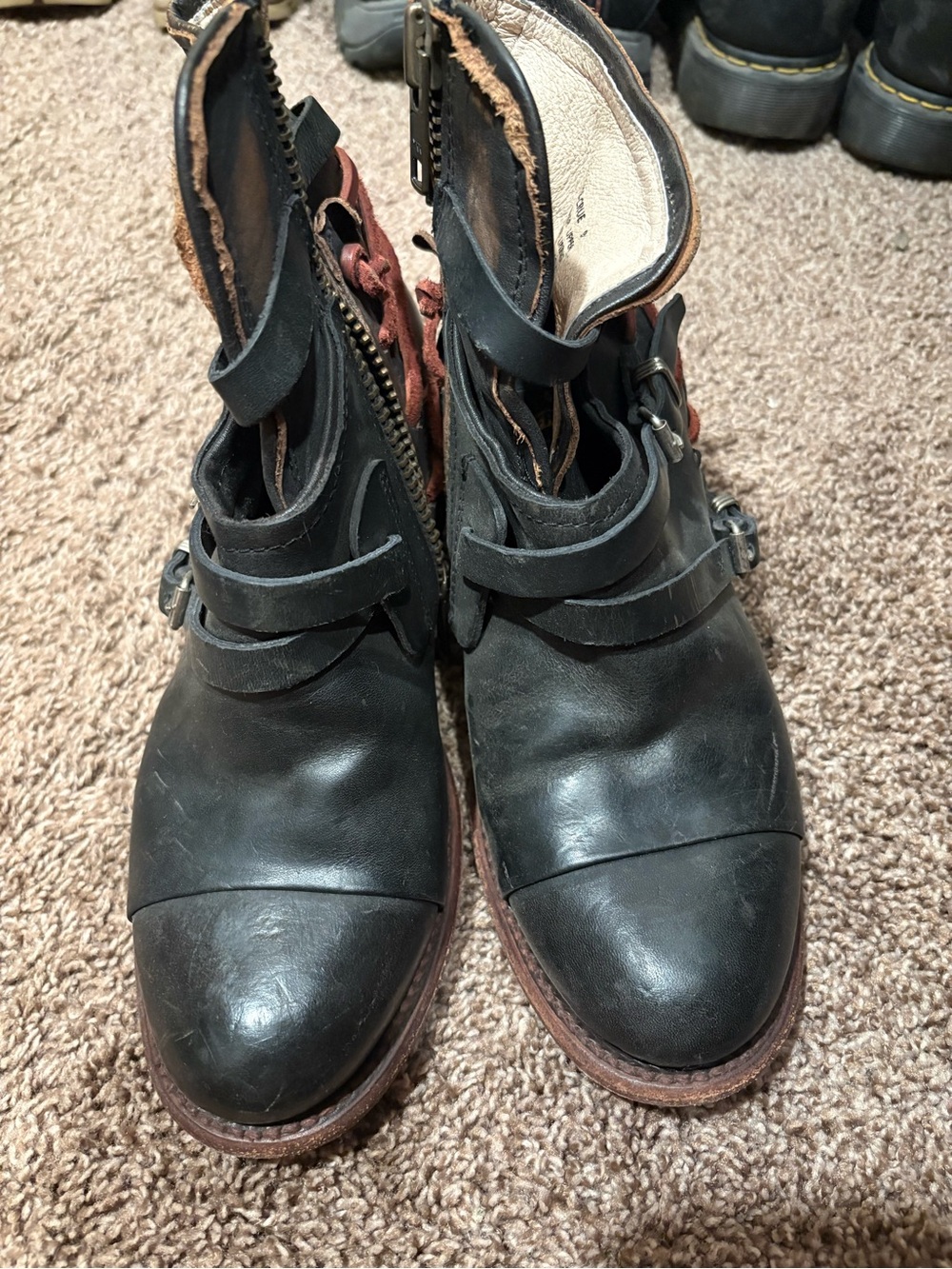 Freebird by Steven Black Leather Ankle Booties with Buckle Accents